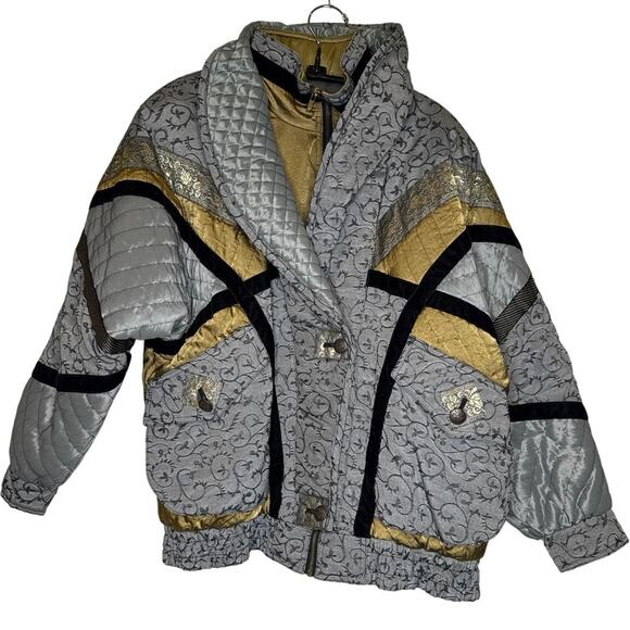 J. Gallery Vintage Quilted Puffer Jacket Sz XL Polyester Gold Metallic Zipper - Picture 1 of 15